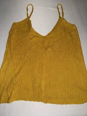 Miss Love Women's Yellow Knit Cropped V-Neck Sleeveless Tank Top Size M